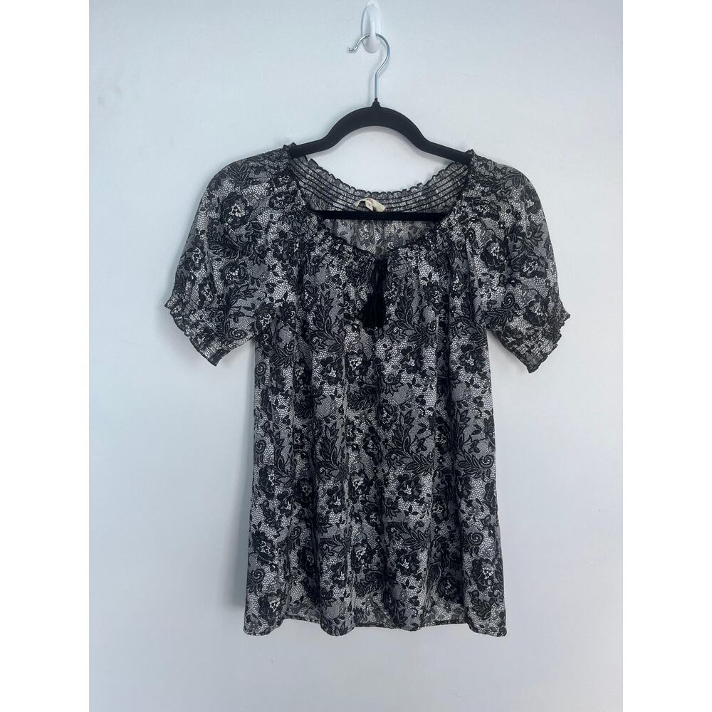 Joie Lace Peasant Top Women Small Black White Floral Semi‎ Sheer Blouse